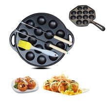 Load image into Gallery viewer, 12 Hole/15 Hole Cast Iron Uncoated Nonstick Octopus Ball Takoyaki Maker Meatball Mold Cake Baking Pan Bakeware Tool BBQ Plate