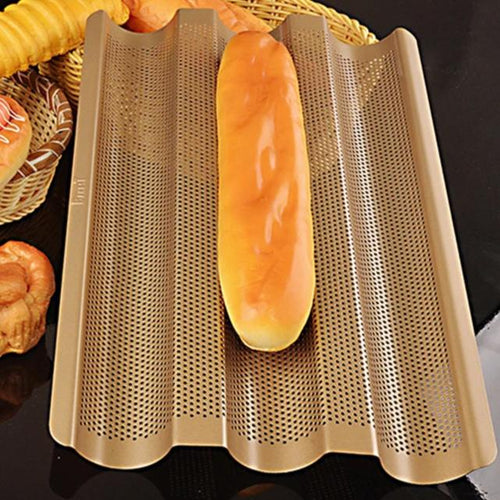 3 Slots Kitchen Baking Tray Non Stick Home French Bread Perforated Oven DIY Bakeware Wave Baguette Mold Pan Loaf Stainless Steel