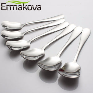 ERMAKOVA 6 Pcs/Set Stainless Steel Ice Cream Spoon Tea Spoon Dessert Cake Sugar Spoon Kitchen Flatware Tools